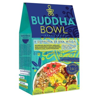 Buddha Bowl Breakfast με Νιφάδες Φαγόπυρο, Νιφάδες Κεχρί, Ηλιόσπορο, Νιφάδες Βρώμης, Σπόρους Chia, Χαρουπόσκονη